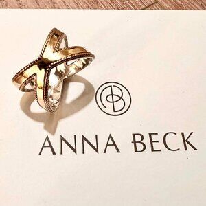 NEW! $275 Anna Beck Gold plated Sterling Silver X Cross over Statement Ring 5.25